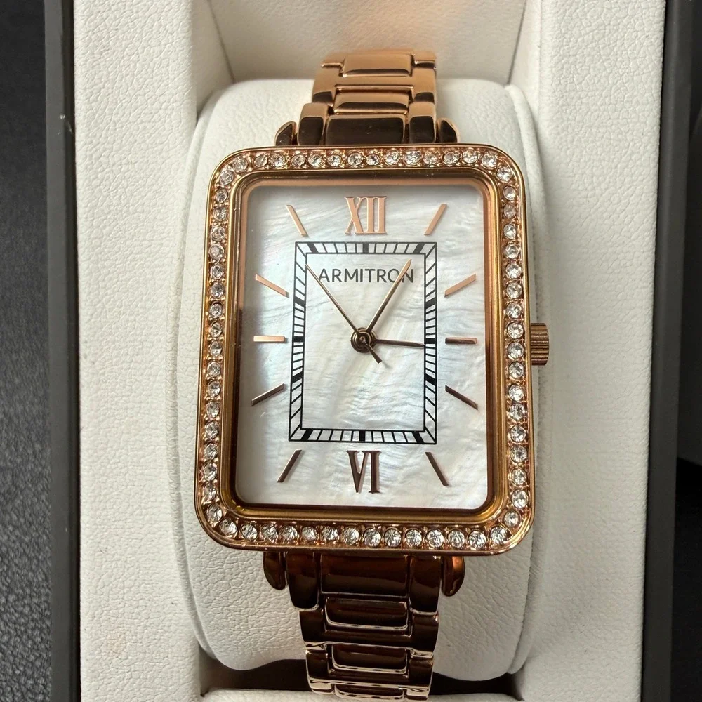 Armitron 75/5841RG Women's Crystal Accented Rose Gold Bracelet‎ Watch New Batter